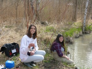 Aiesha & Meagan testing silty waters at Grant's Wetland