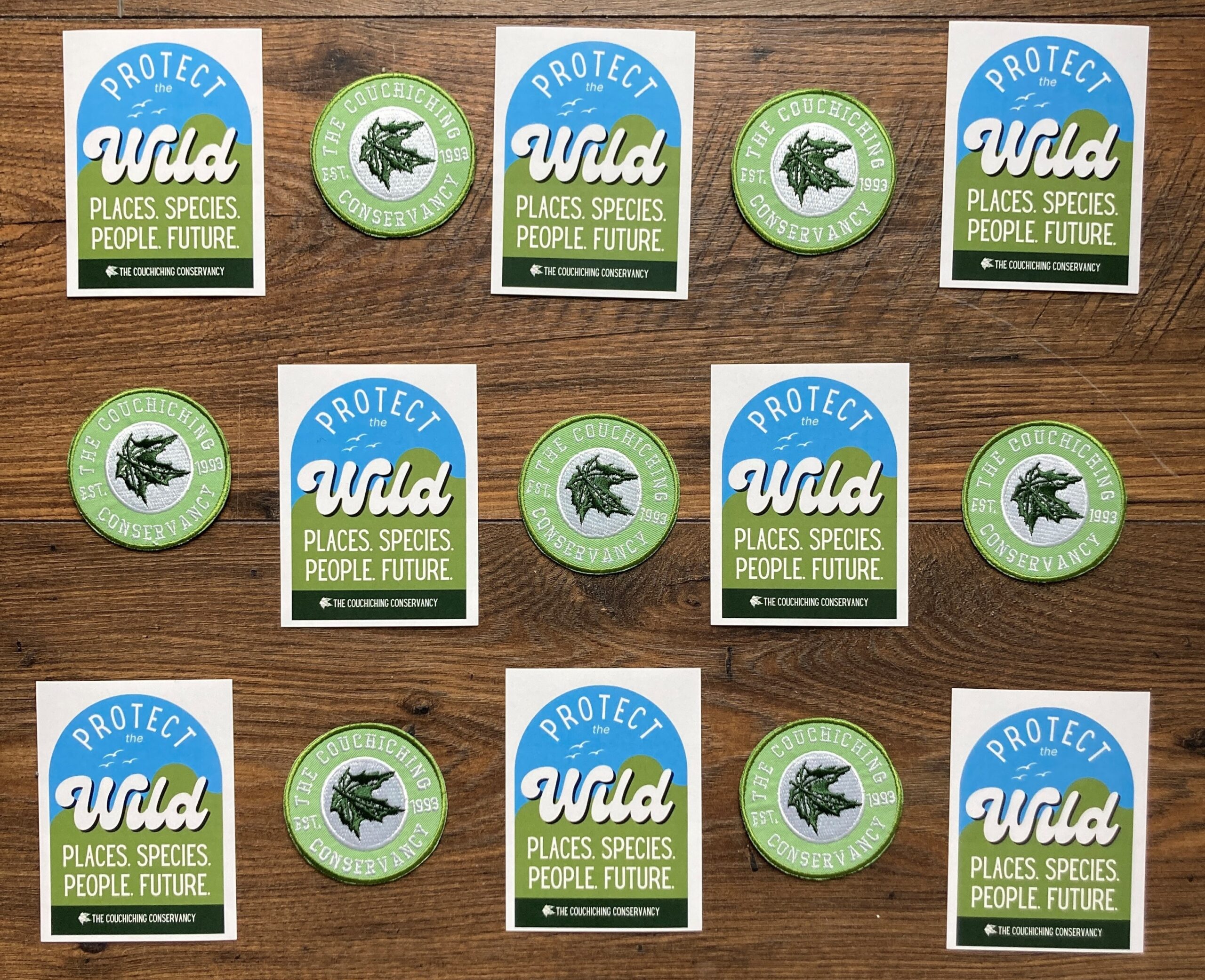 photo of car stickers and clothing patches for protecting the wild